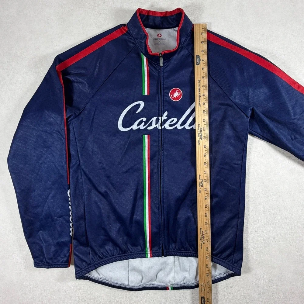 Castelli Mens XXL Navy Blue Full Zip Cycling Jacket Fleece Lined Italian Stripe